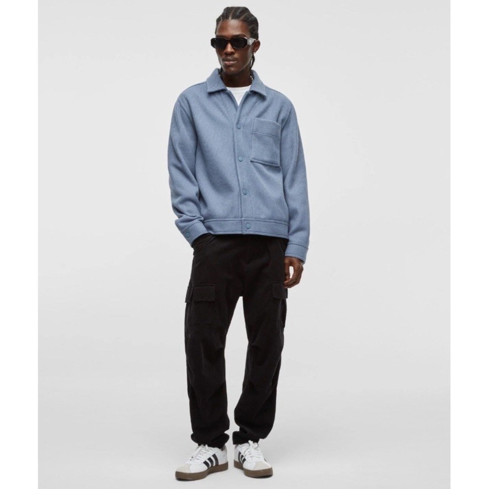 Mode of One Men's Trucker Jacket S Long Sleeve Knit Blue‎ Asphalt Snap Closure
